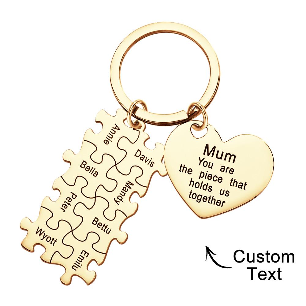 You're The Piece That Holds Us Together Puzzle Heart - Personalized Mother Puzzle Heart Keychain