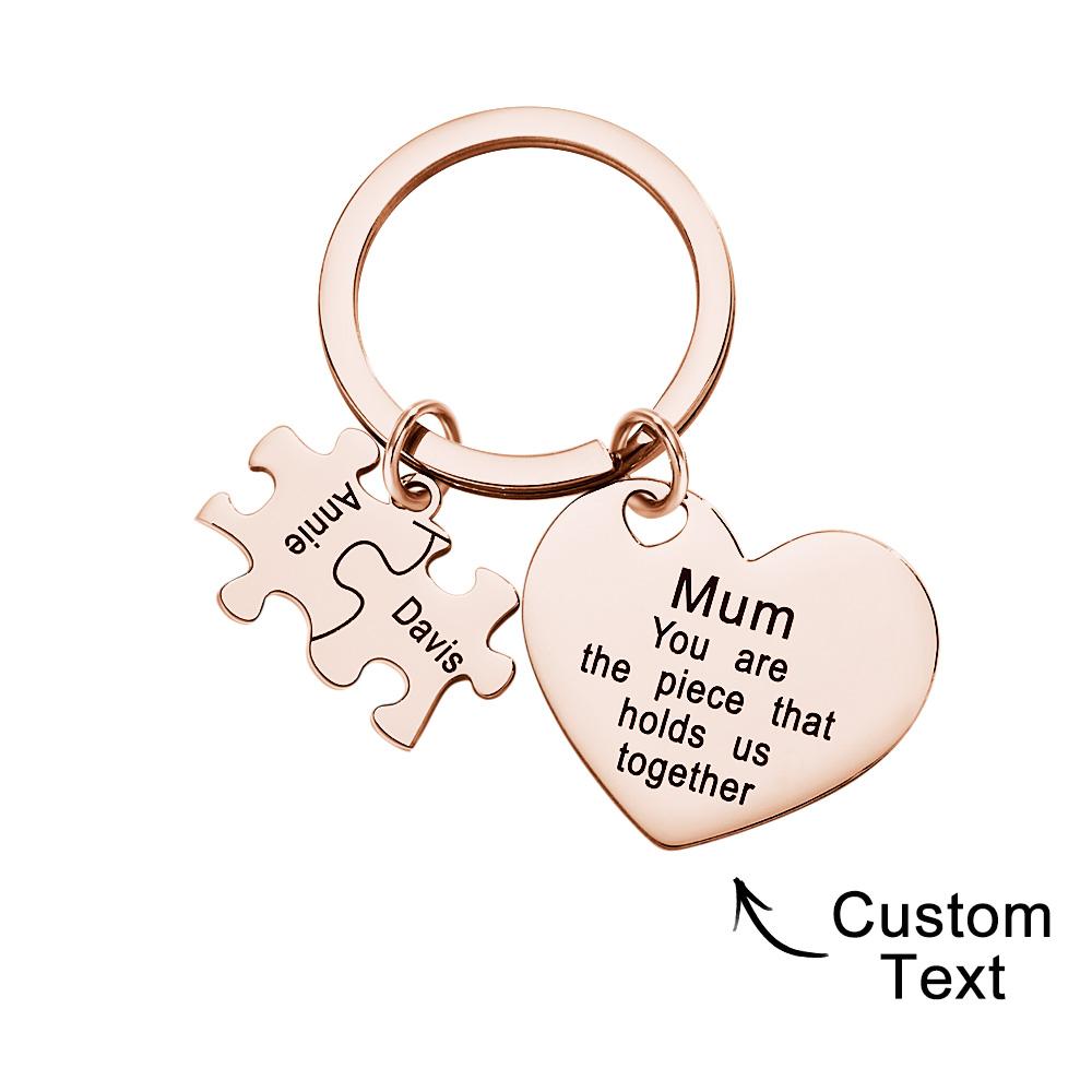 You're The Piece That Holds Us Together Puzzle Heart - Personalized Mother Puzzle Heart Keychain