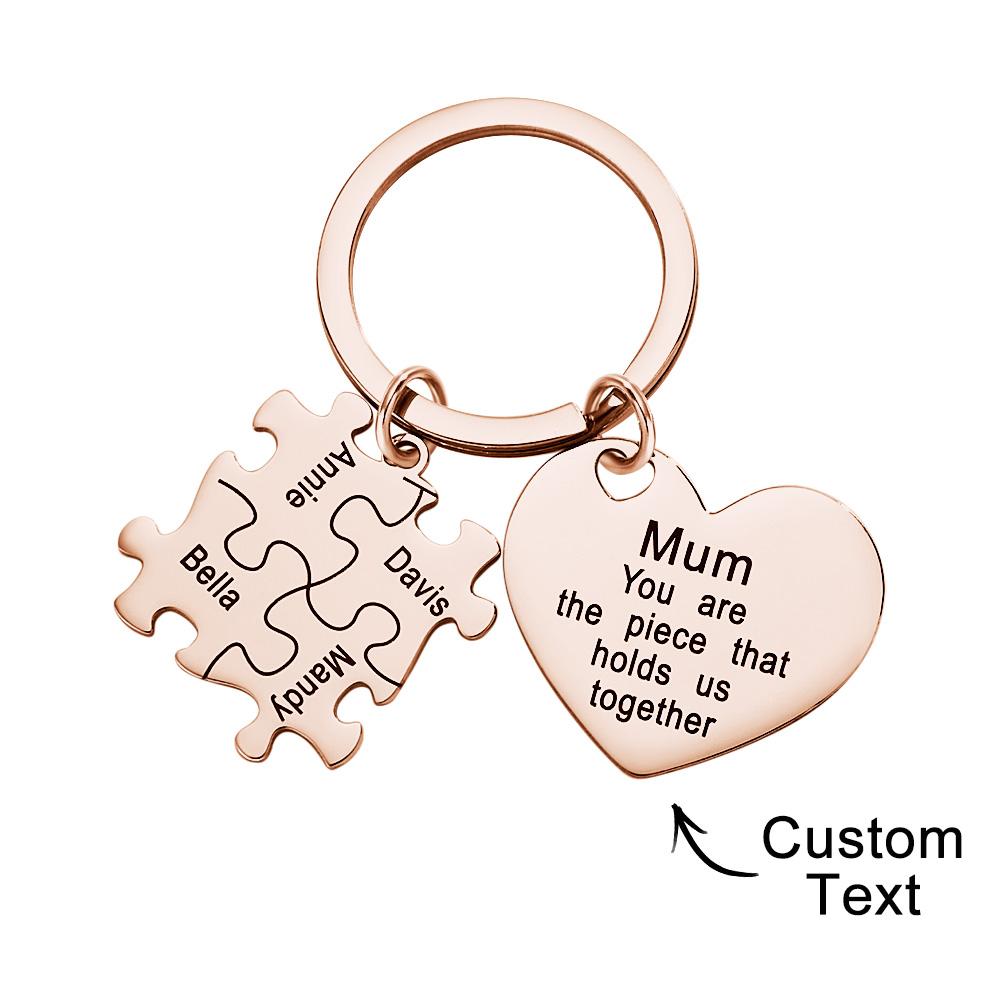 You're The Piece That Holds Us Together Puzzle Heart - Personalized Mother Puzzle Heart Keychain