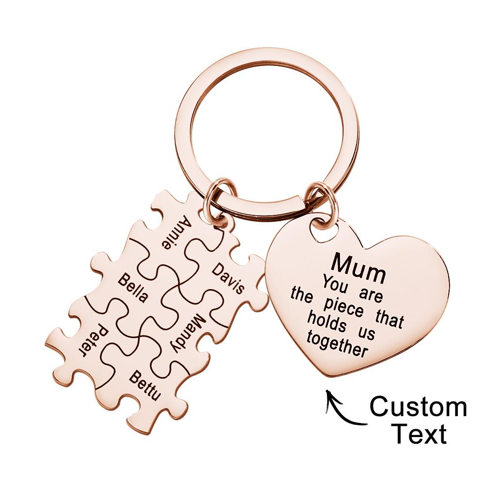 You're The Piece That Holds Us Together Puzzle Heart - Personalized Mother Puzzle Heart Keychain