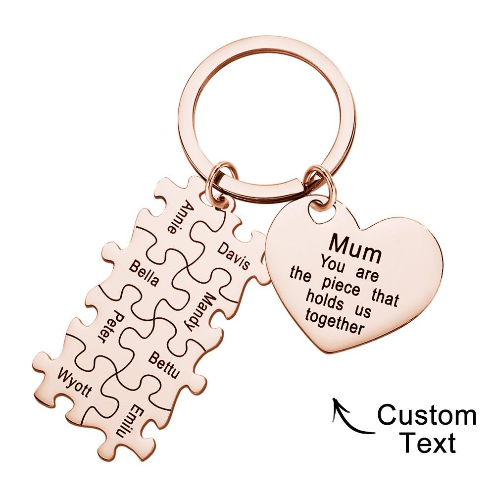 You're The Piece That Holds Us Together Puzzle Heart - Personalized Mother Puzzle Heart Keychain