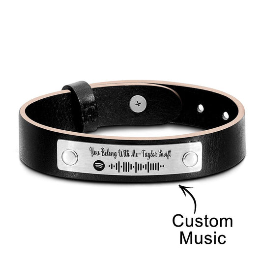 Scannable Spotify Code For Couple - Personalized Soundwaves Leather Bracelet