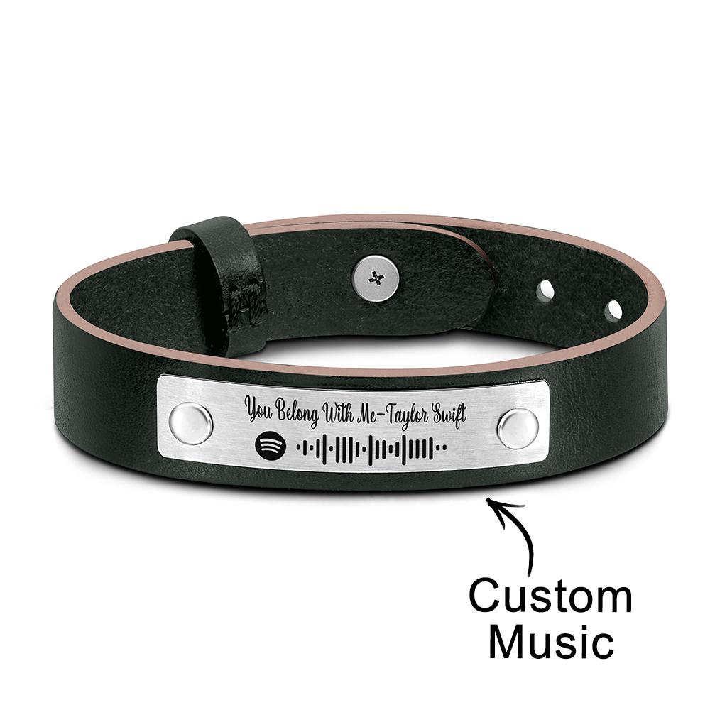 Scannable Spotify Code For Couple - Personalized Soundwaves Leather Bracelet