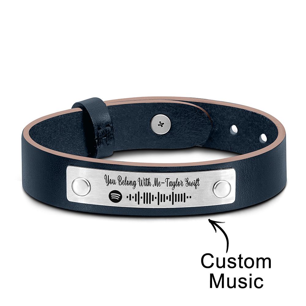 Scannable Spotify Code For Couple - Personalized Soundwaves Leather Bracelet