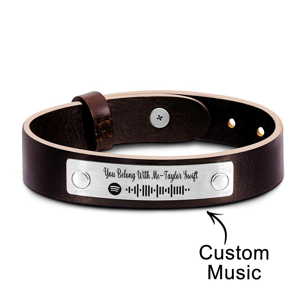 Scannable Spotify Code For Couple - Personalized Soundwaves Leather Bracelet