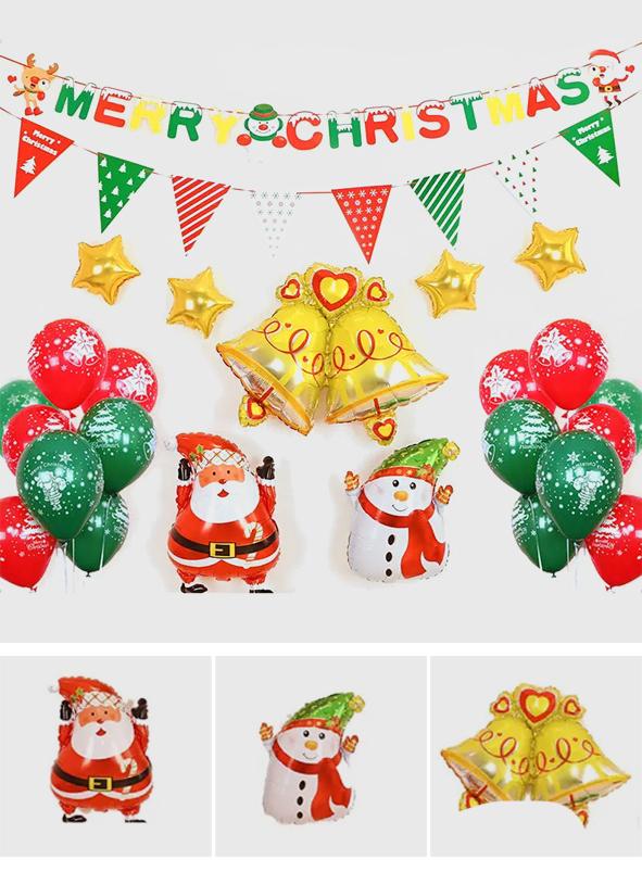 Merry Christmas - Christmas Balloons Set With Banner for Christmas
