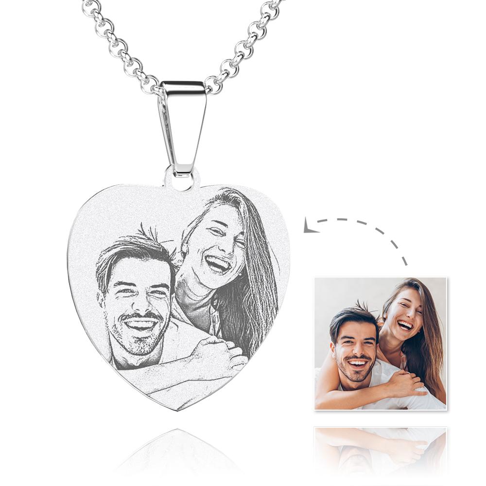 Personalized Women's Heart Photo Engraved Tag Necklace