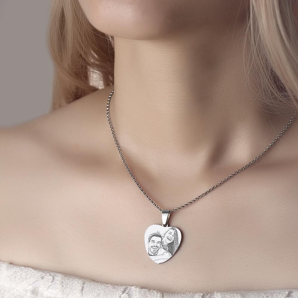 Personalized Women's Heart Photo Engraved Tag Necklace