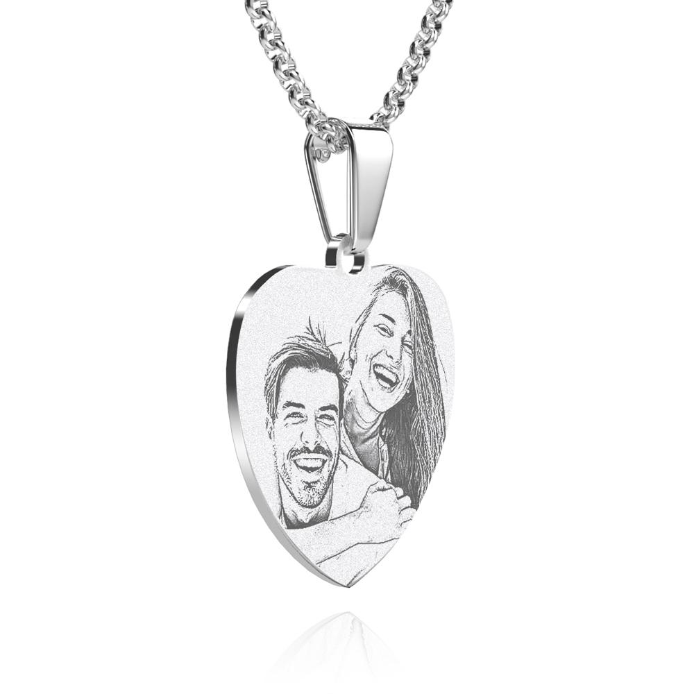 Personalized Women's Heart Photo Engraved Tag Necklace