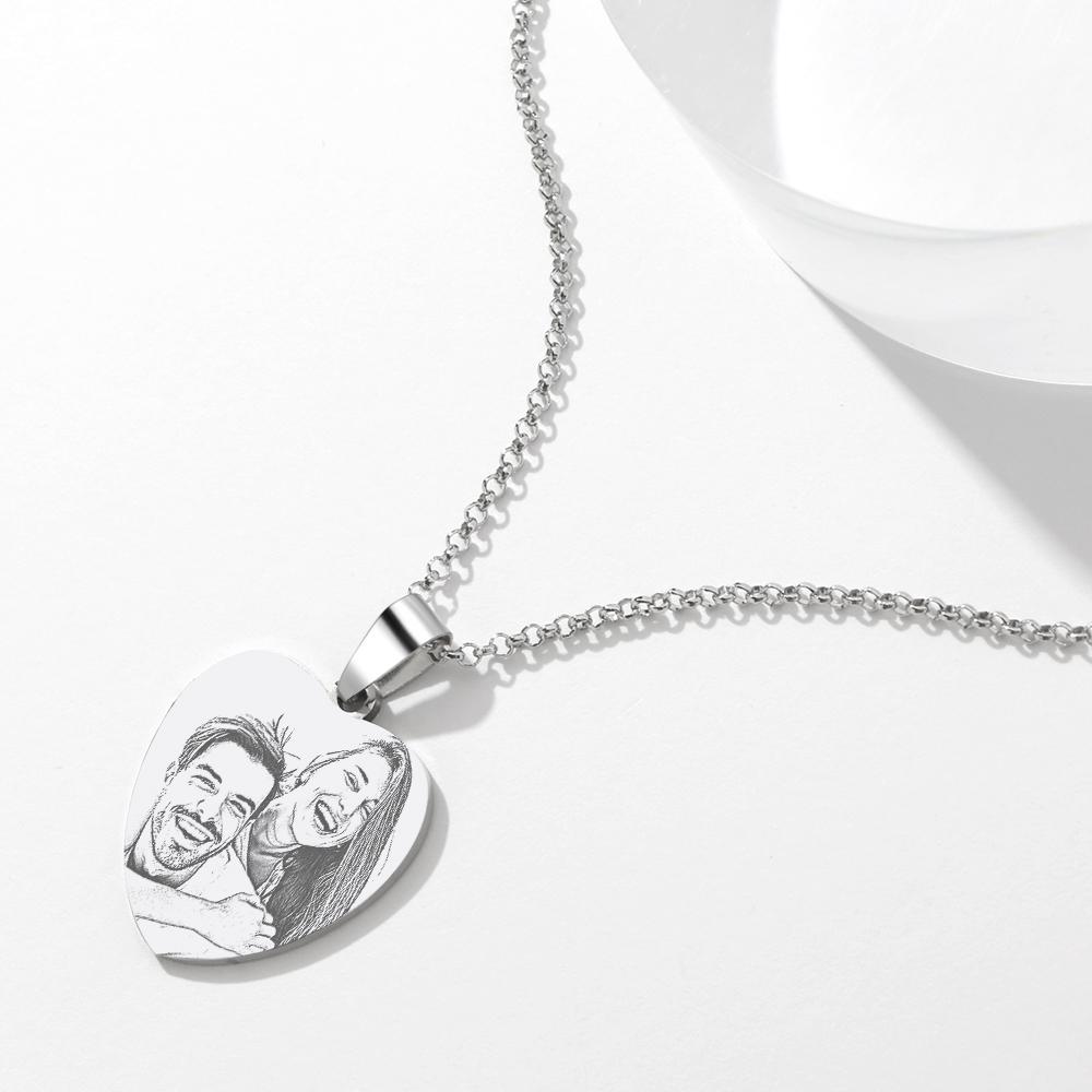 Personalized Women's Heart Photo Engraved Tag Necklace
