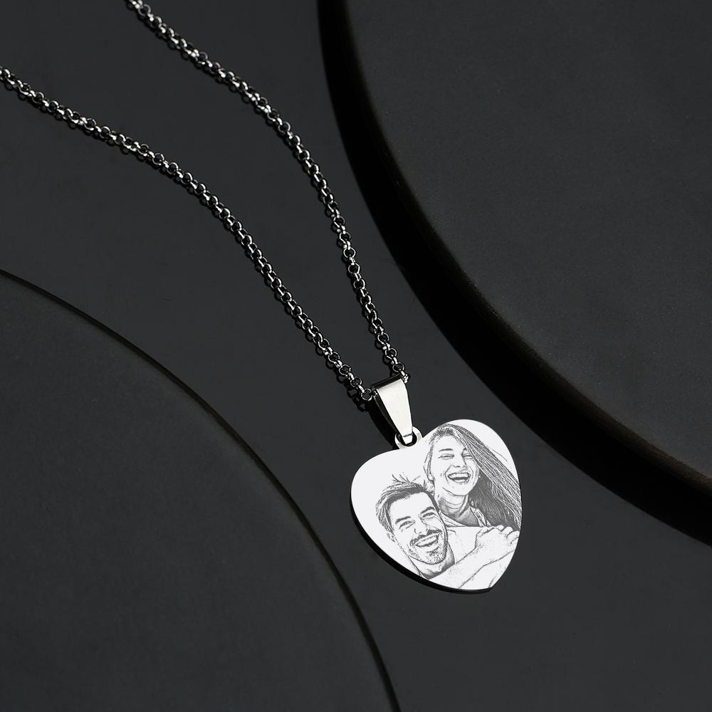 Personalized Women's Heart Photo Engraved Tag Necklace