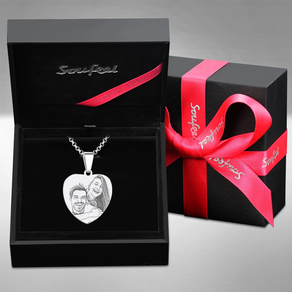 Personalized Women's Heart Photo Engraved Tag Necklace