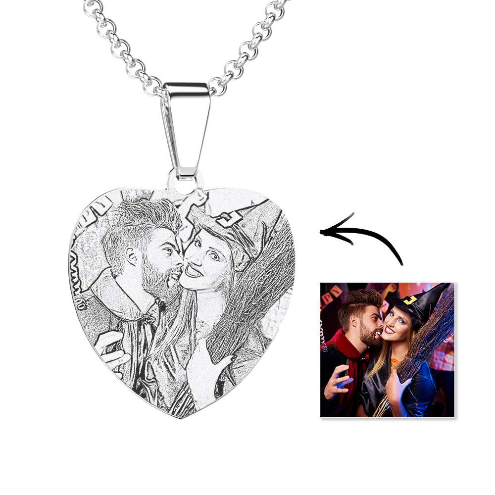 Personalized Women's Heart Photo Engraved Tag Necklace
