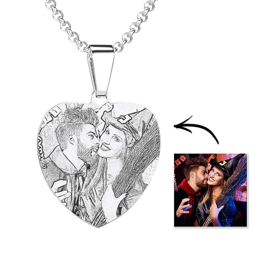 Personalized Women's Heart Photo Engraved Tag Necklace