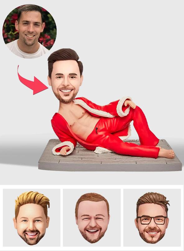 Man Santa Claus Hot Outfit - Personalized Funny Christmas Lying Man Bobblehead