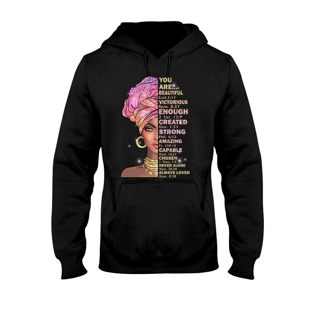 You Are Beautiful - African American T-shirt and Hoodie With Faux Glitter Print 1121