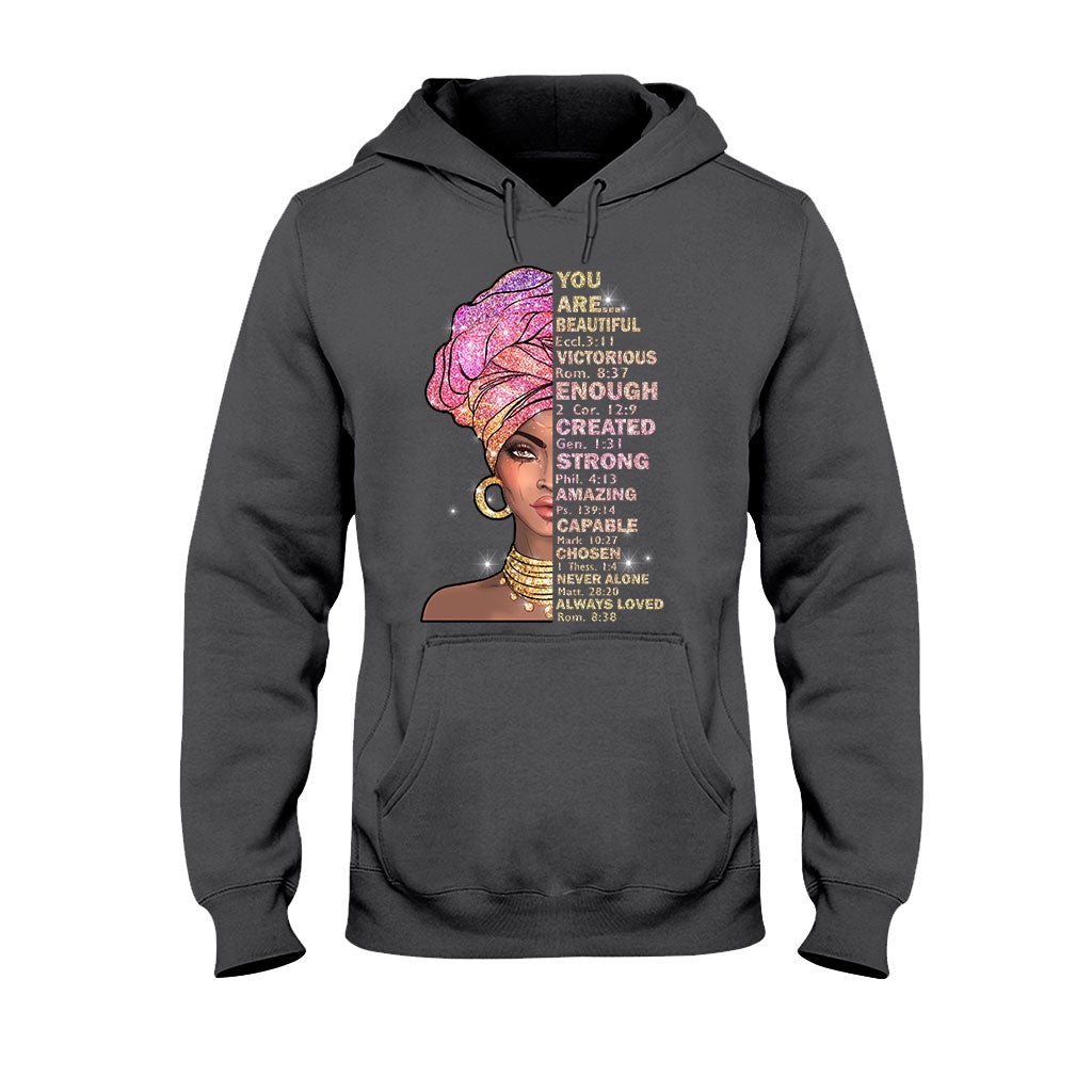 You Are Beautiful - African American T-shirt and Hoodie With Faux Glitter Print 1121