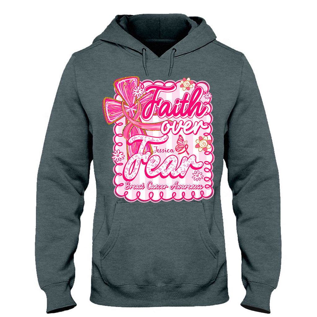 Preppy Breast Cancer Faith Over Fear - Personalized Breast Cancer Awareness T-shirt And Hoodie