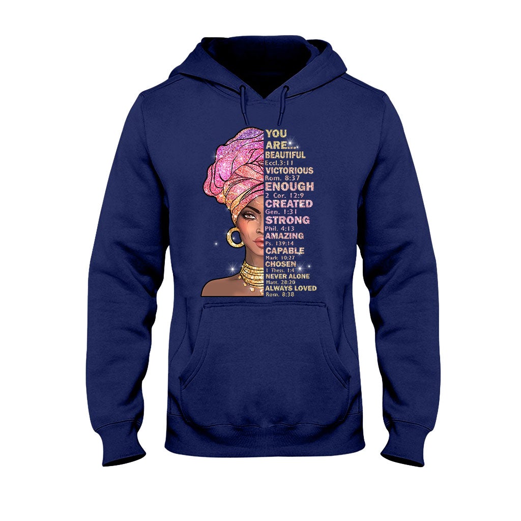 You Are Beautiful - African American T-shirt and Hoodie With Faux Glitter Print 1121