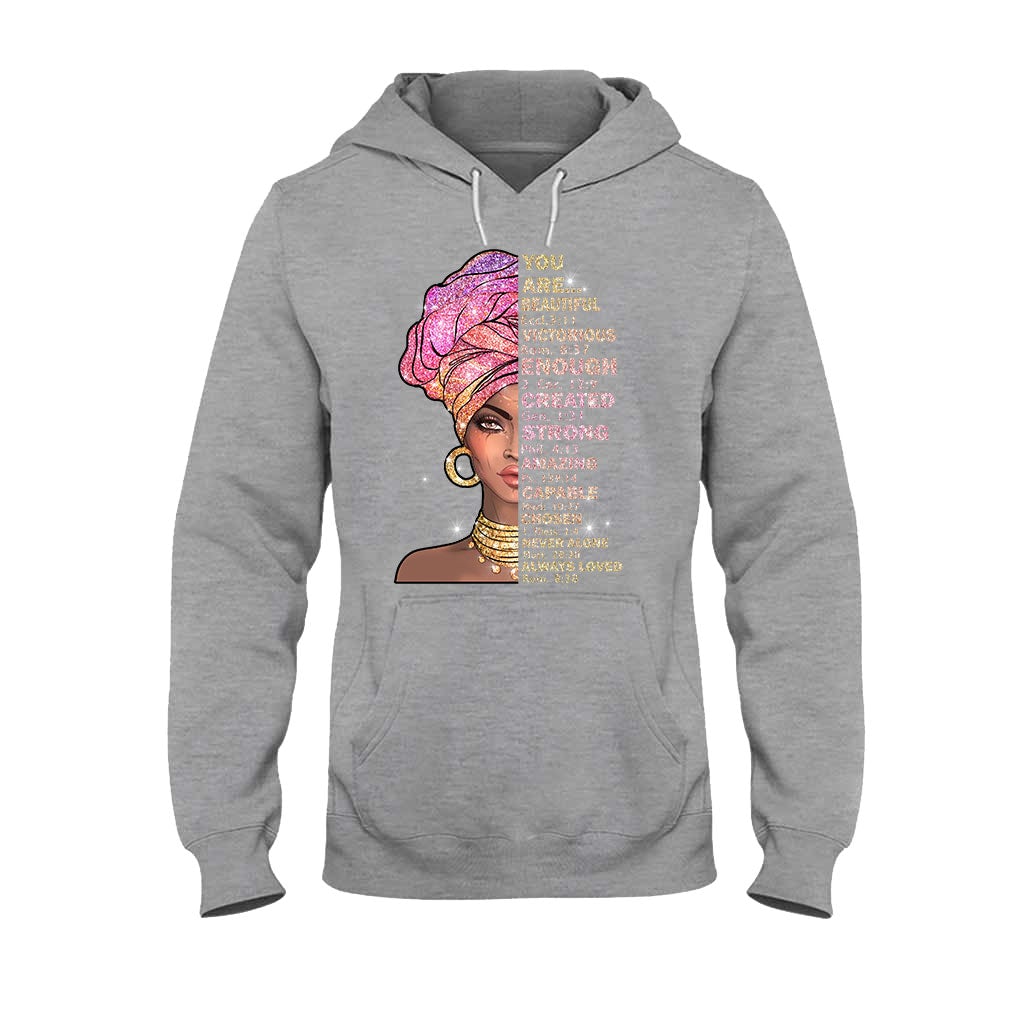 You Are Beautiful - African American T-shirt and Hoodie With Faux Glitter Print 1121