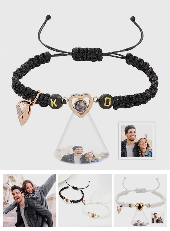 Two Pieces Of A Heart - Personalized Couple Magnetic Heart Photo Projection Bracelet