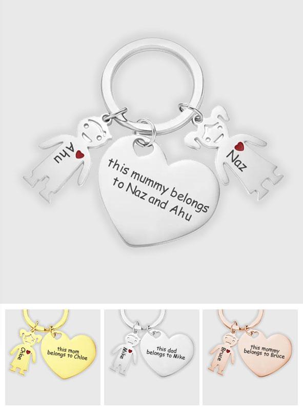 This Mom Dad Belongs To - Personalized Mother Heart With Children Keychain