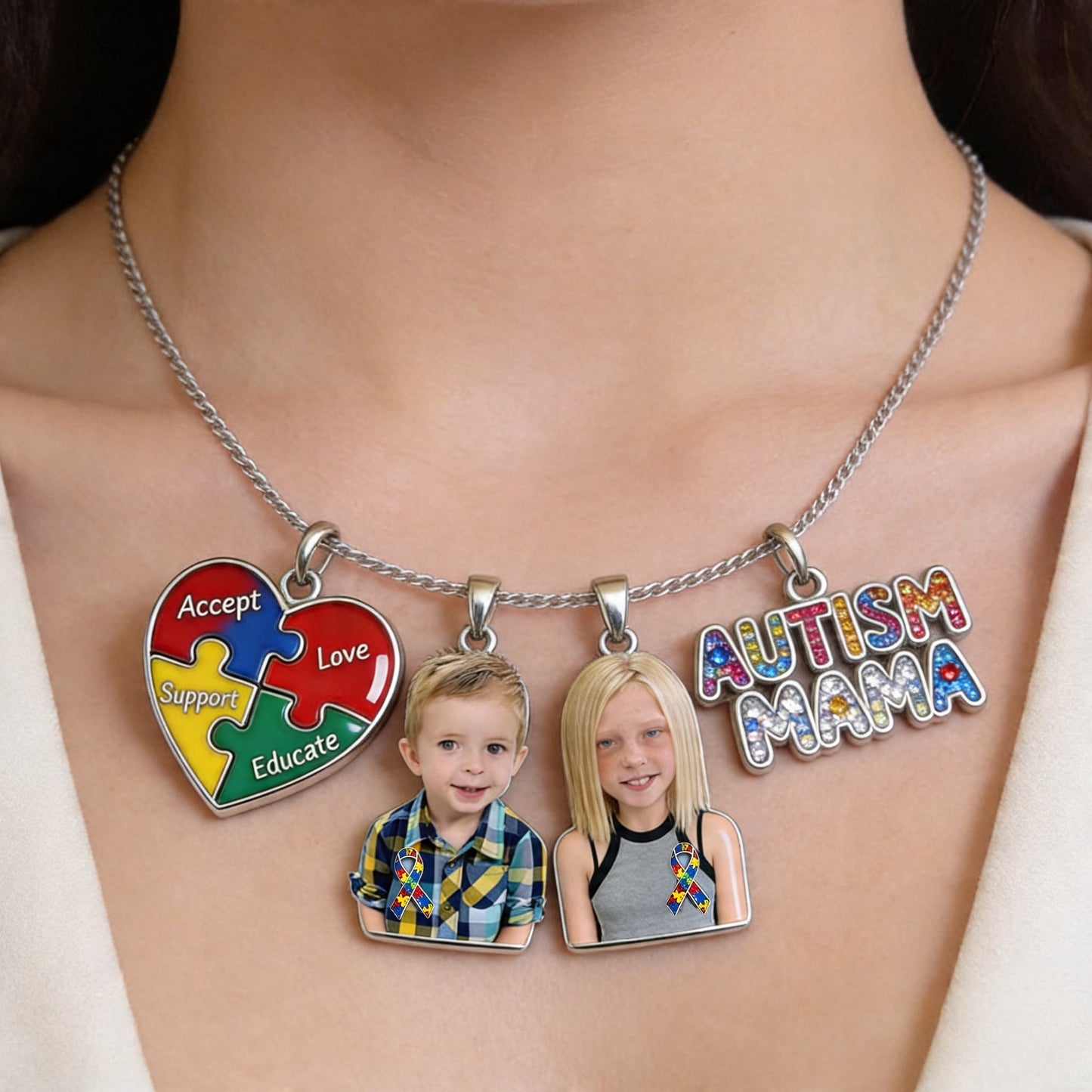 Proud Autism Mom - Personalized Autism Awareness Metal Necklaces With Pendants