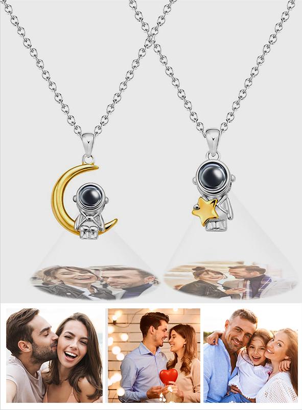 Personalized Astronaut Space Moon Star Projection Charm - gift for who lost a loved one