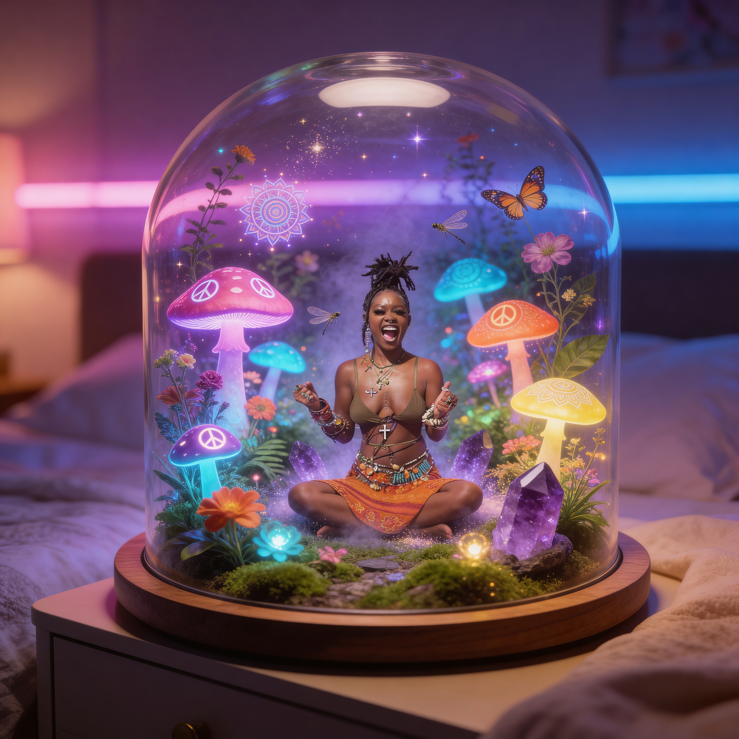 Psychedelic Mushroom, Groovy Hippie Theme - Personalized Hippie Acrylic LED Night Light
