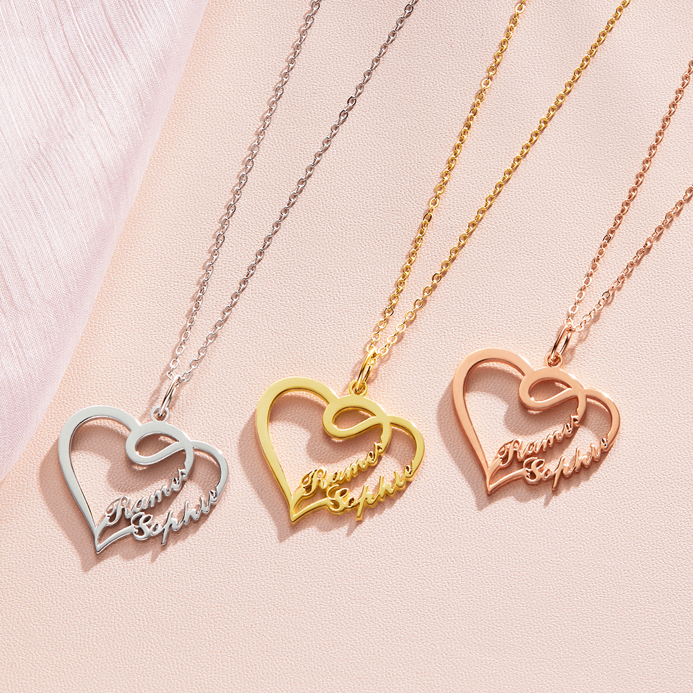 Personalized Couple Overlapping Heart Two Names Necklace