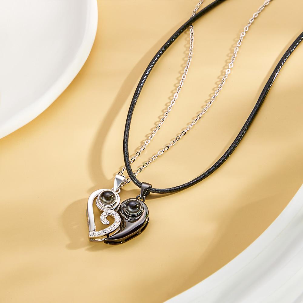 Matching Heart - Personalized Couple Heart-shaped Unique Projection Necklace