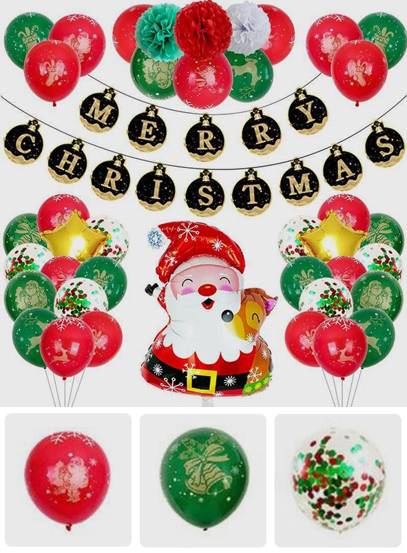 Merry Christmas - Christmas Balloons Set With Banner for Christmas