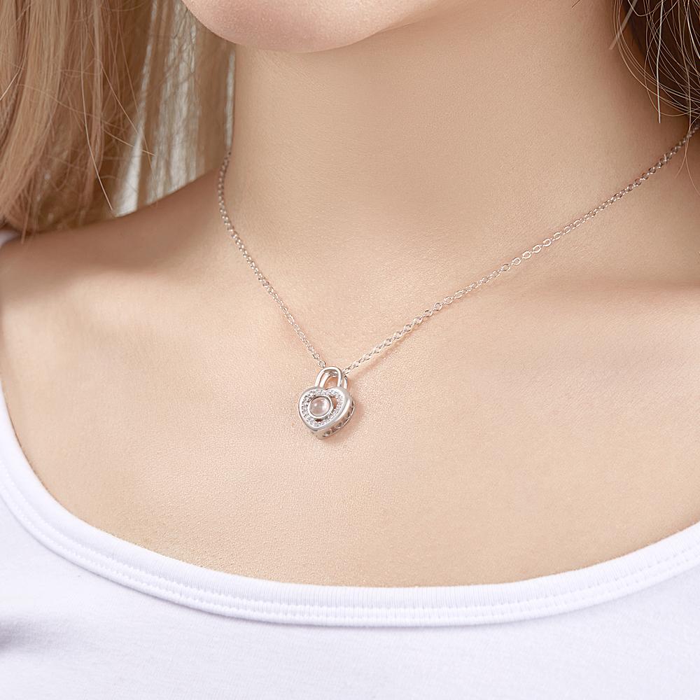 Love Heart Lock Shaped Photo Projection Charm - gift for who lost a loved one - Personalized Love Heart Lock Shaped Photo Projection Charm
