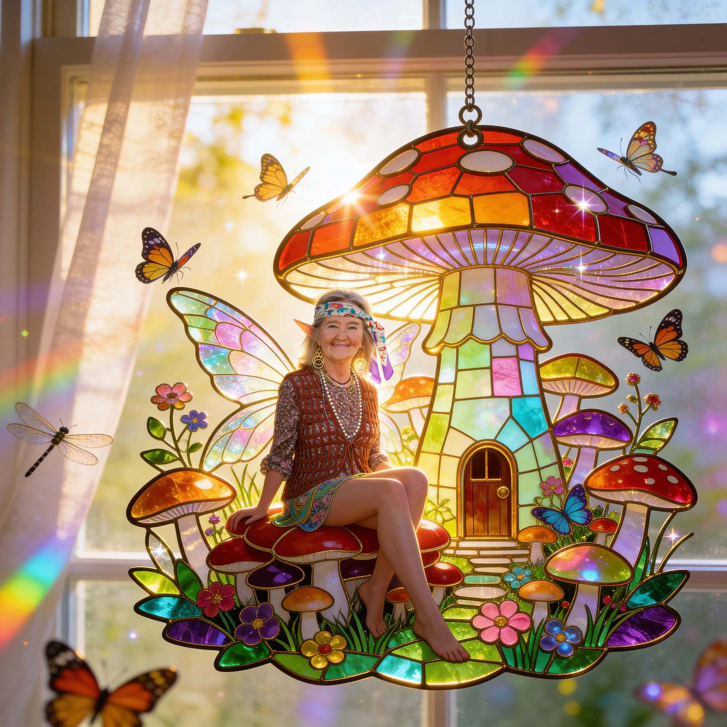 Mushroom Hippie Style - Personalized Mushroom Window Hanging Suncatcher Ornament