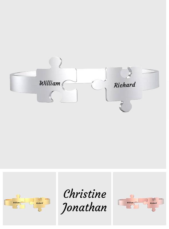 You Complete Me - Personalized Couple Engraved Promise Bracelet Puzzle