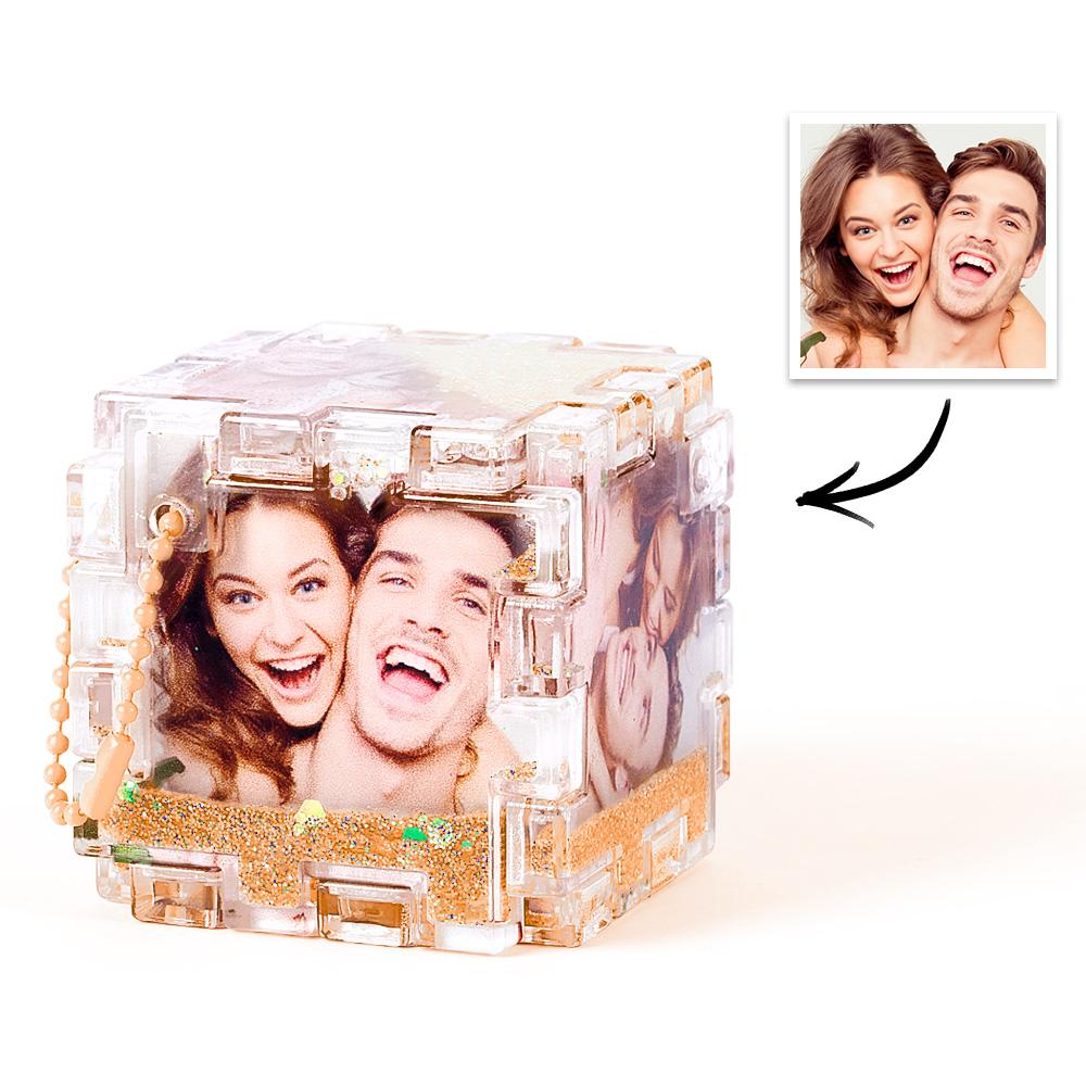 Quicksand Photo Custom Cube Quicksand Rubik Keychain - gift for anyone - Personalized Keychain