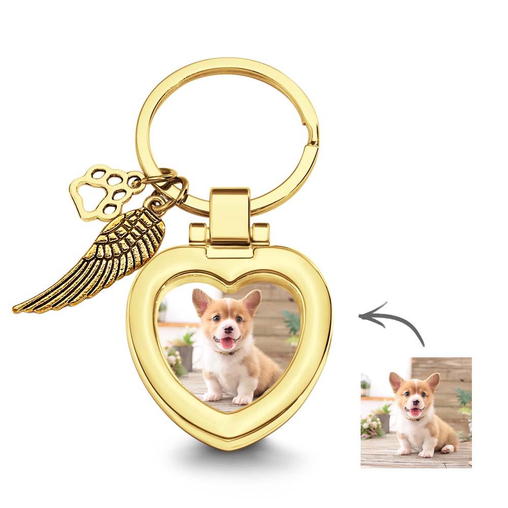 Pet Dog Cat Paw Angel Wing Heart Locket Pet Memorial Locket Keychain - Gift for dog lovers, who lost dog, who lost cat - Personalized Keychain