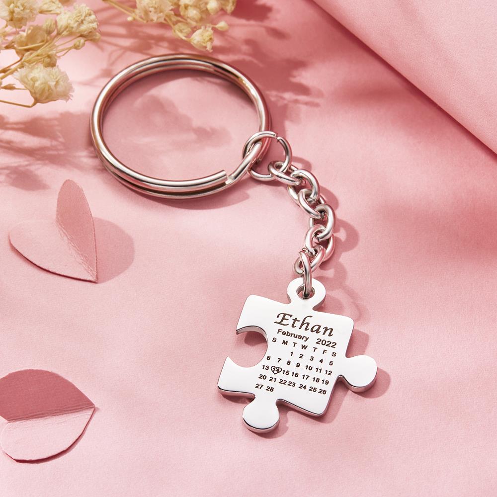 Matching Puzzle Calendar For Couple, Besties, Mom, Dad, Children - Personalized Couple Puzzle Calendar Keychain
