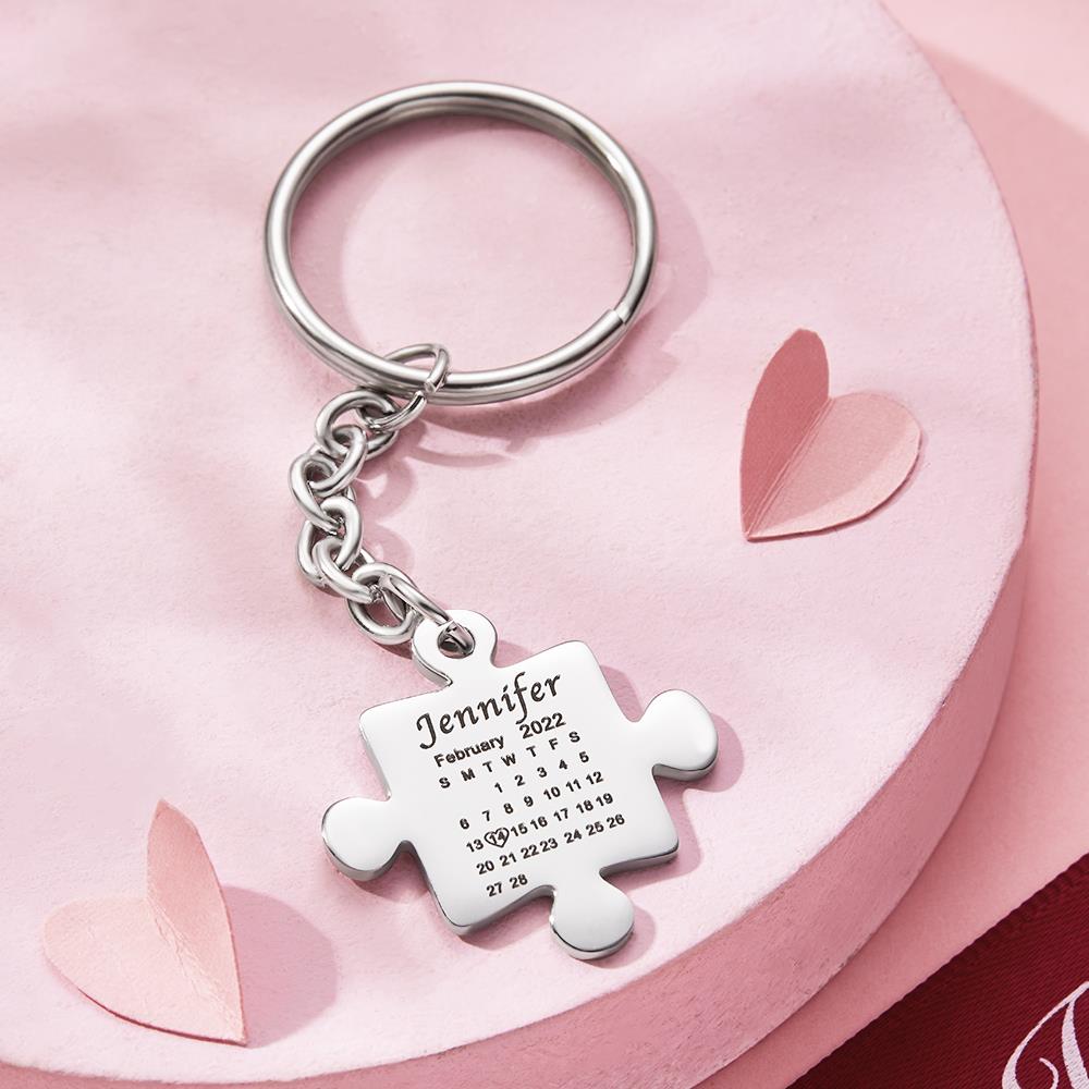 Matching Puzzle Calendar For Couple, Besties, Mom, Dad, Children - Personalized Couple Puzzle Calendar Keychain