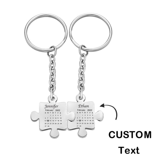 Matching Puzzle Calendar For Couple, Besties, Mom, Dad, Children - Personalized Couple Puzzle Calendar Keychain