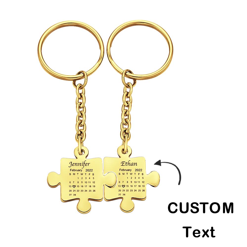 Matching Puzzle Calendar For Couple, Besties, Mom, Dad, Children - Personalized Couple Puzzle Calendar Keychain
