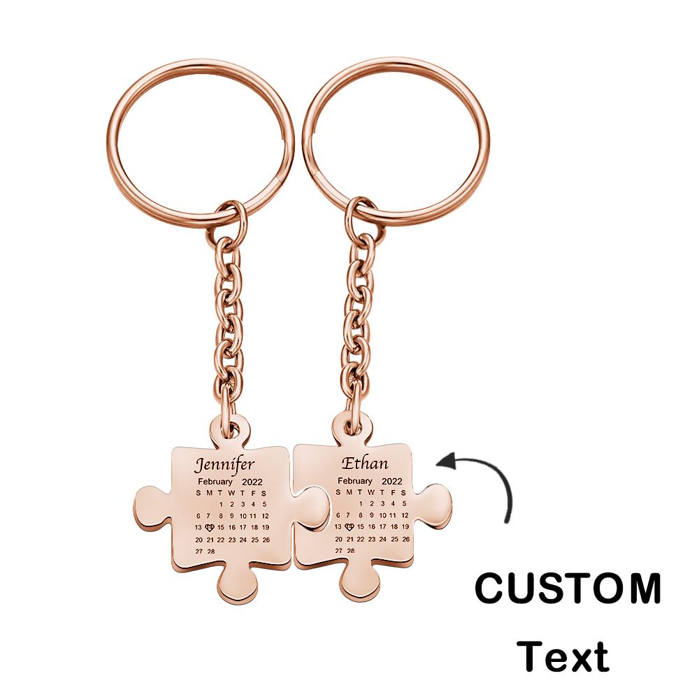 Matching Puzzle Calendar For Couple, Besties, Mom, Dad, Children - Personalized Couple Puzzle Calendar Keychain