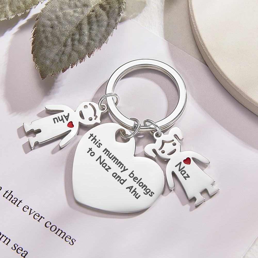 This Mom Dad Belongs To - Personalized Mother Heart With Children Keychain