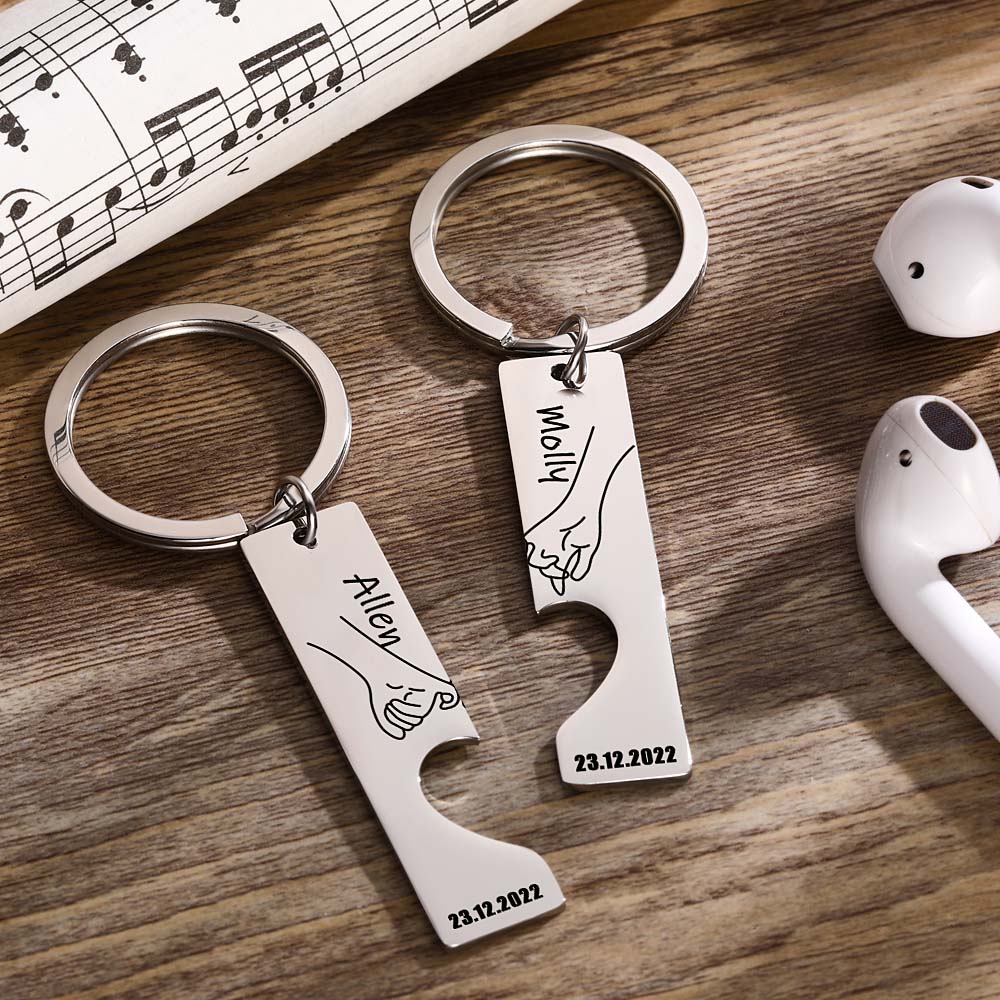 Matching Heart For Couple And Besties - Personalized Couple Heart Pinky Promise Matching Keychain
