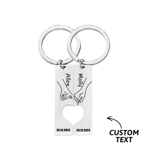 Matching Heart For Couple And Besties - Personalized Couple Heart Pinky Promise Matching Keychain