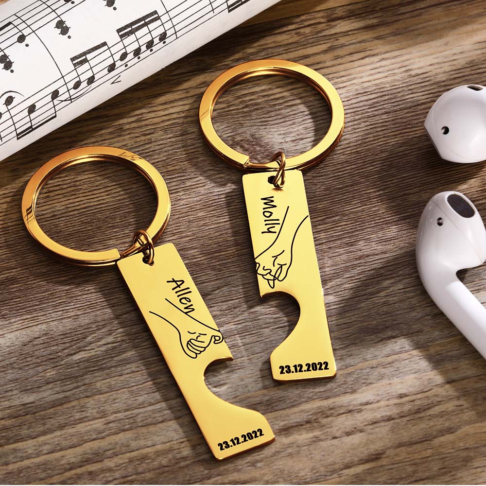 Matching Heart For Couple And Besties - Personalized Couple Heart Pinky Promise Matching Keychain