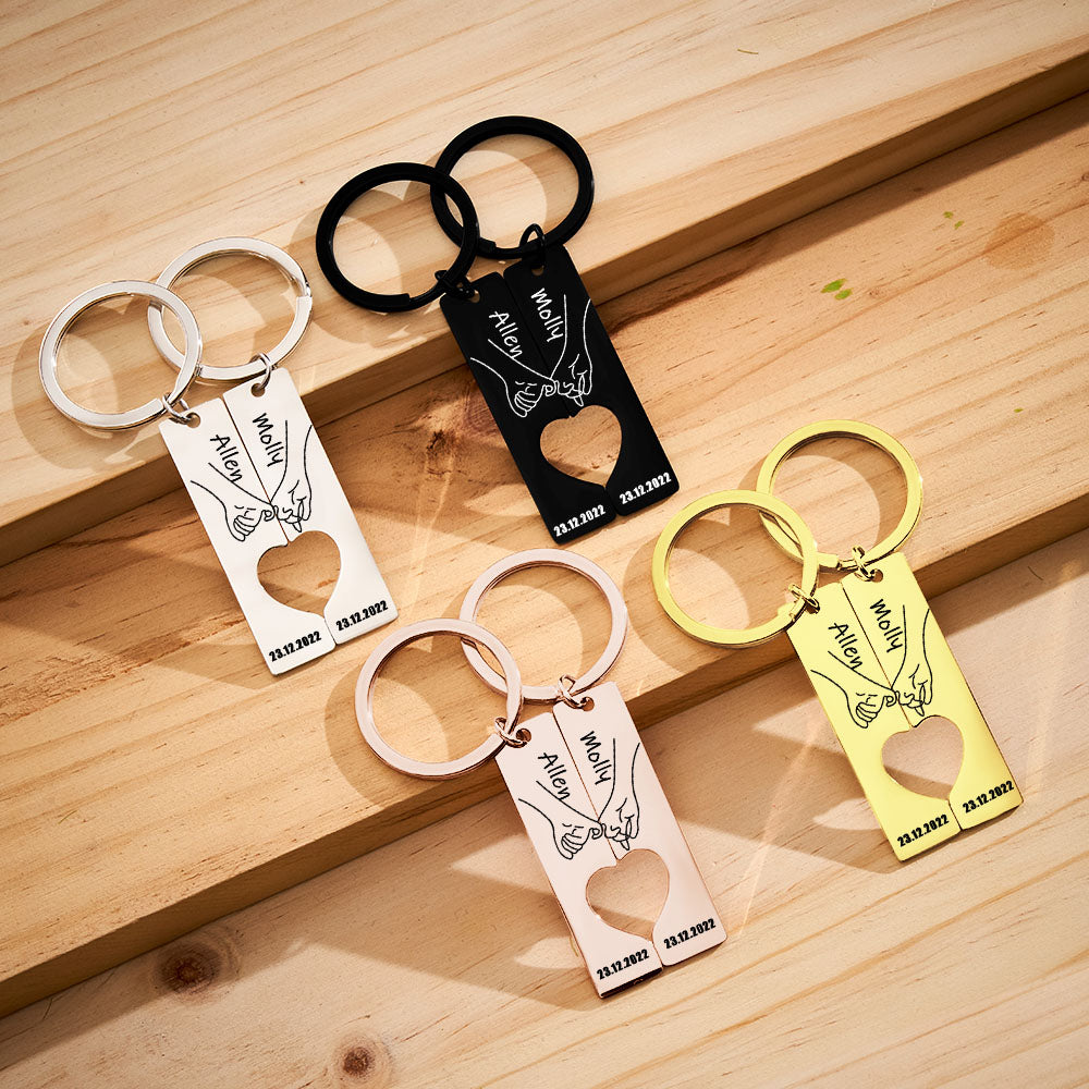 Matching Heart For Couple And Besties - Personalized Couple Heart Pinky Promise Matching Keychain