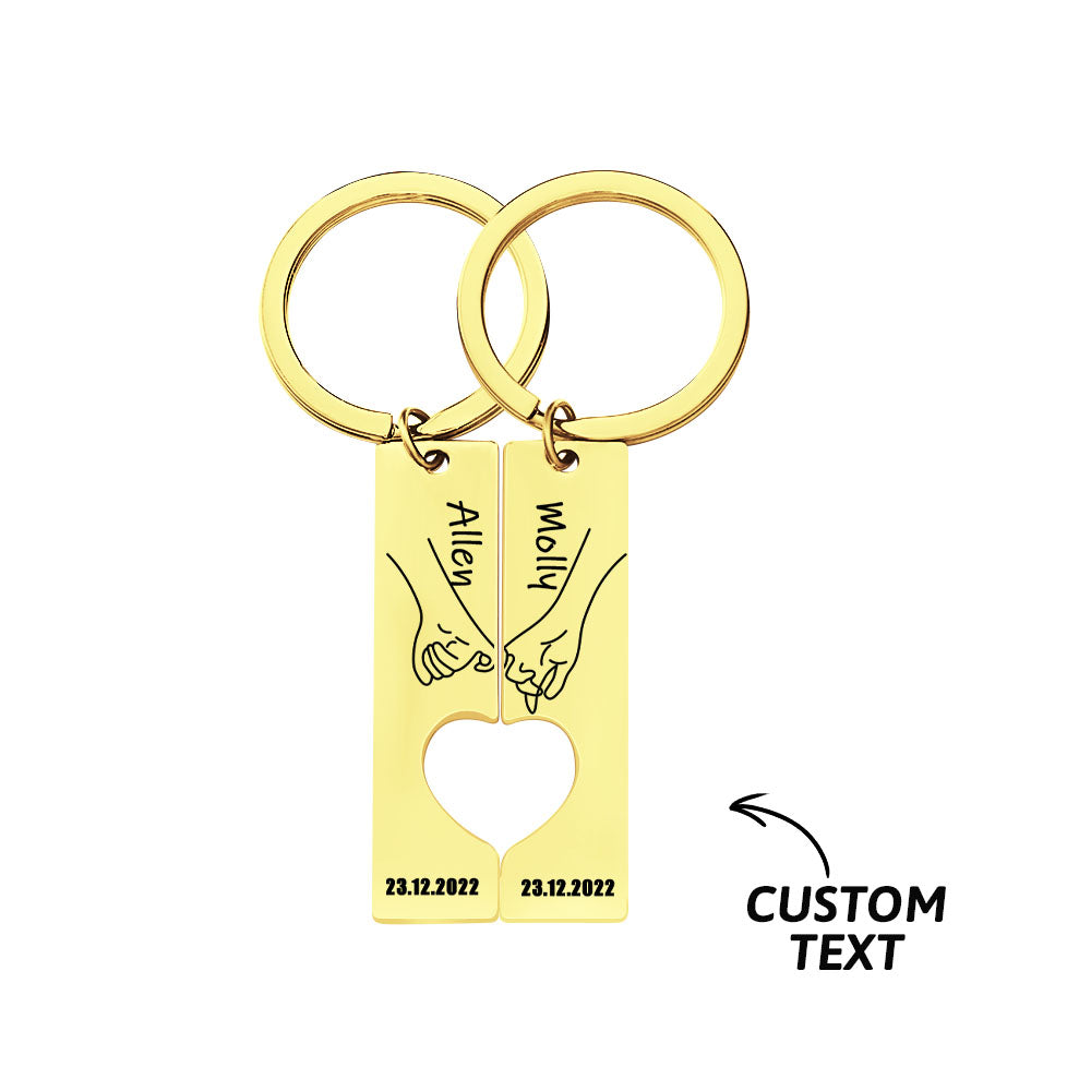 Matching Heart For Couple And Besties - Personalized Couple Heart Pinky Promise Matching Keychain