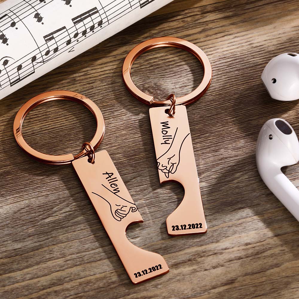 Matching Heart For Couple And Besties - Personalized Couple Heart Pinky Promise Matching Keychain