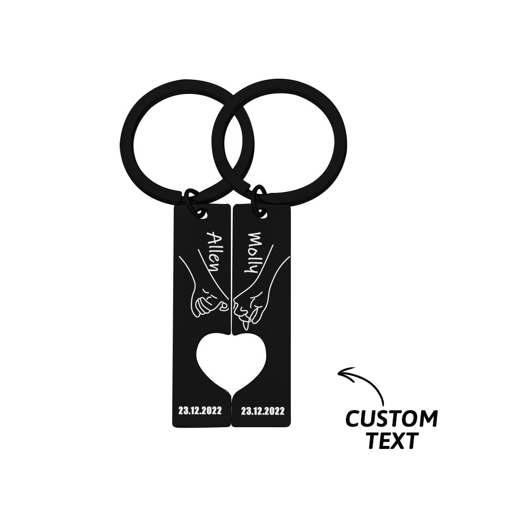 Matching Heart For Couple And Besties - Personalized Couple Heart Pinky Promise Matching Keychain